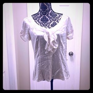 Gorgeous White Stretch Silk Ruffled Top Size 12